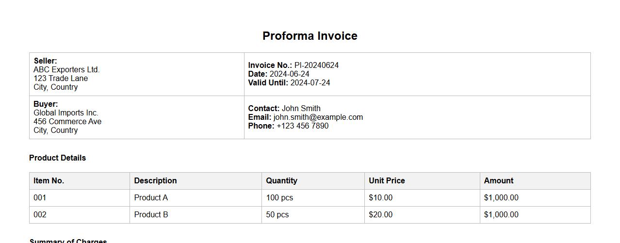 proforma invoice form sample including shipping charges image preview