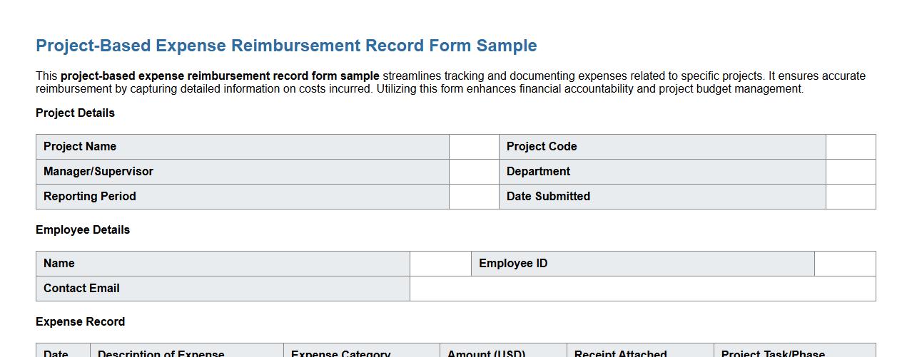 project-based expense reimbursement record form sample image preview