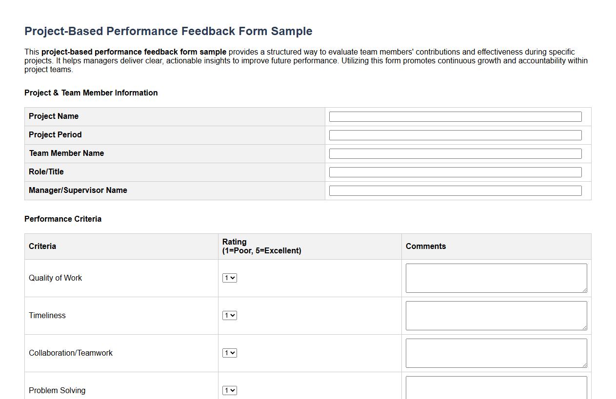 project-based performance feedback form sample image preview