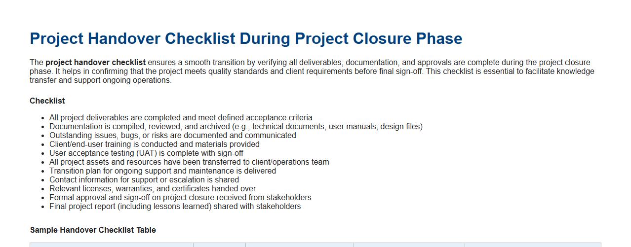 Project handover checklist during project closure phase image preview