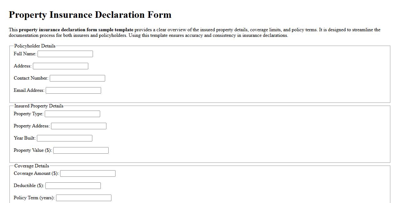 Property insurance declaration form sample template image preview