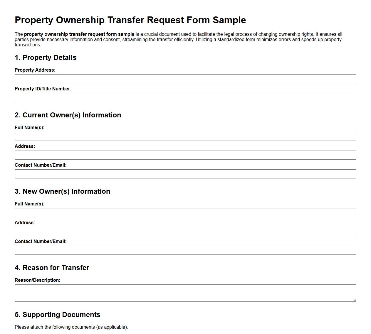 property ownership transfer request form sample image preview