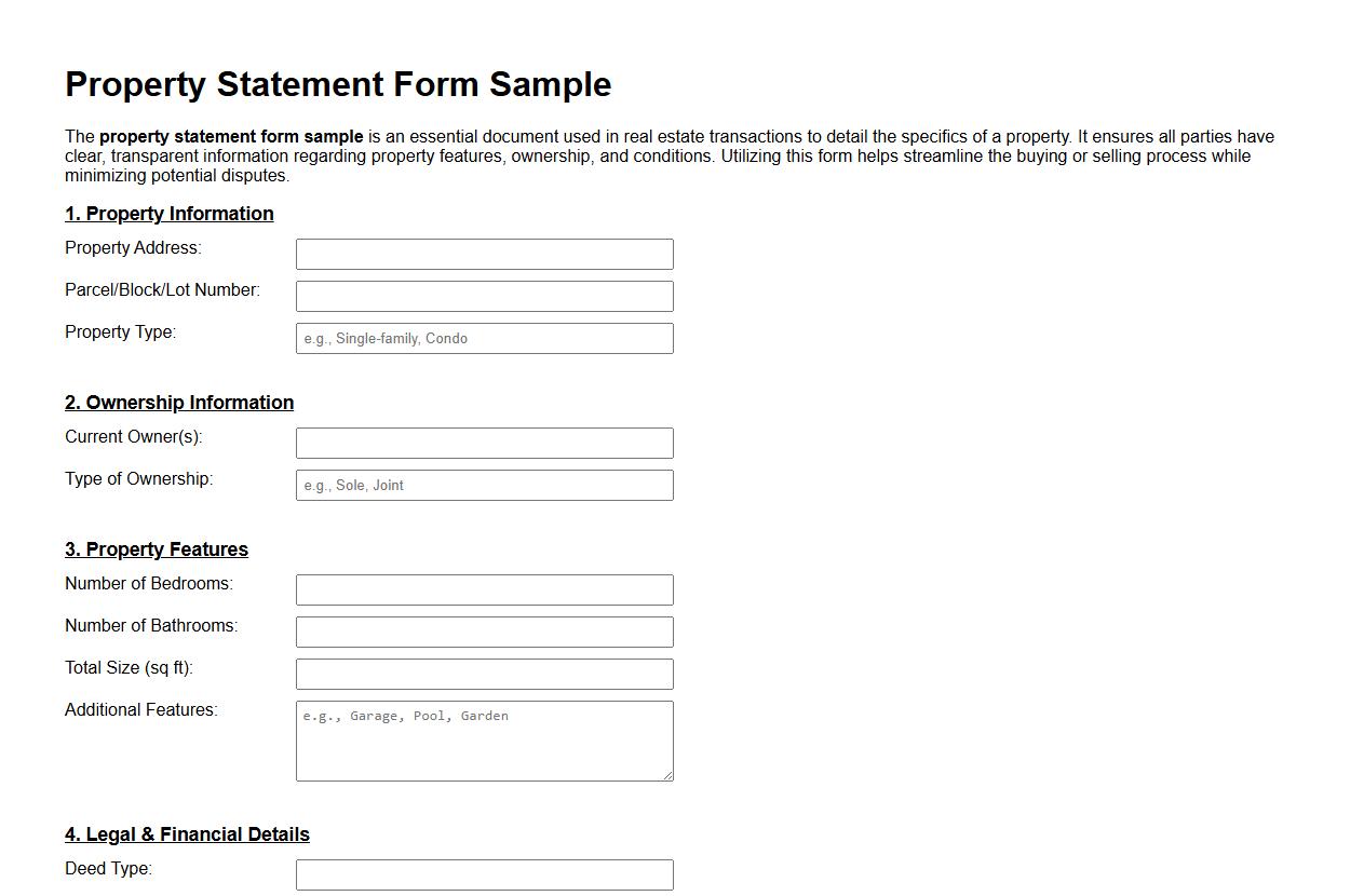 Property statement form sample for real estate transactions image preview