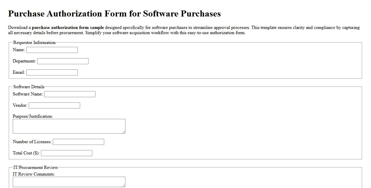 Purchase authorization form sample for software purchases image preview
