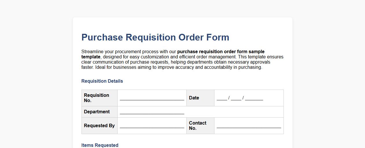 purchase requisition order form sample template image preview