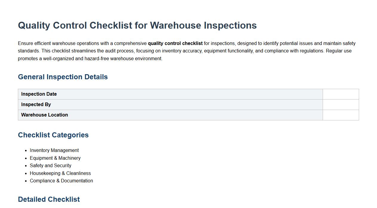 quality control checklist for warehouse inspections image preview