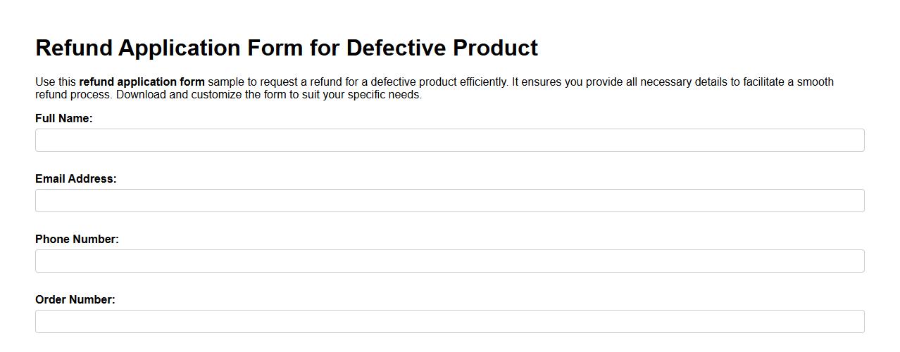 Refund application form sample for defective product image preview
