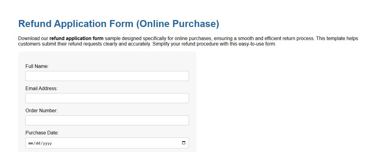 Refund application form sample for online purchase image preview
