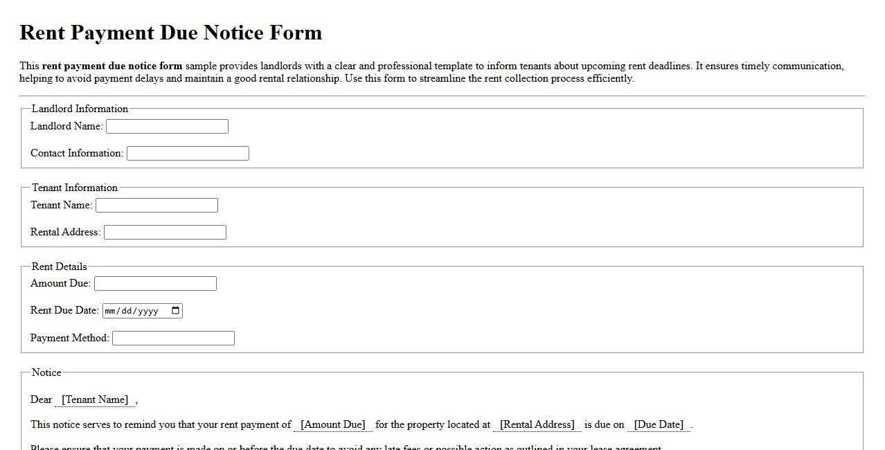 Rent payment due notice form sample image preview