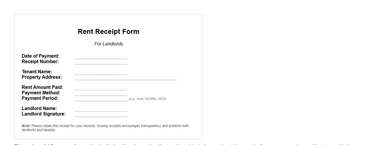 Rent receipt form sample for landlords image preview