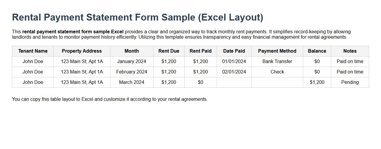rental payment statement form sample excel image preview