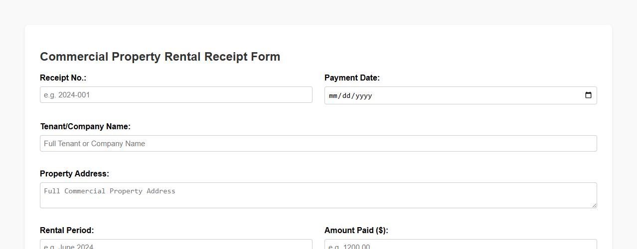 Rental receipt form sample for commercial property rental image preview