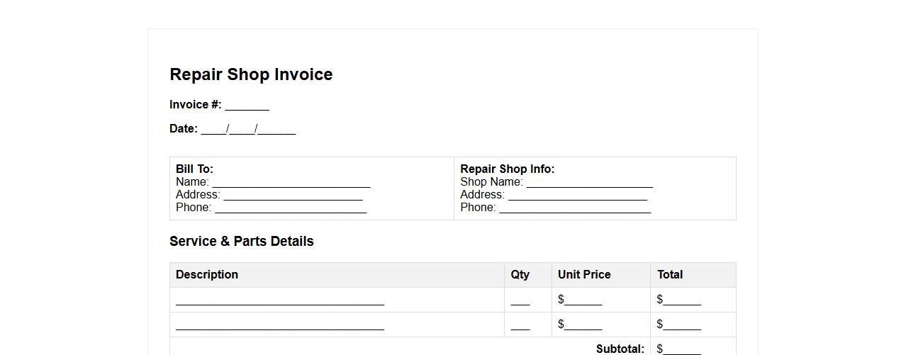 repair shop invoice form sample image preview