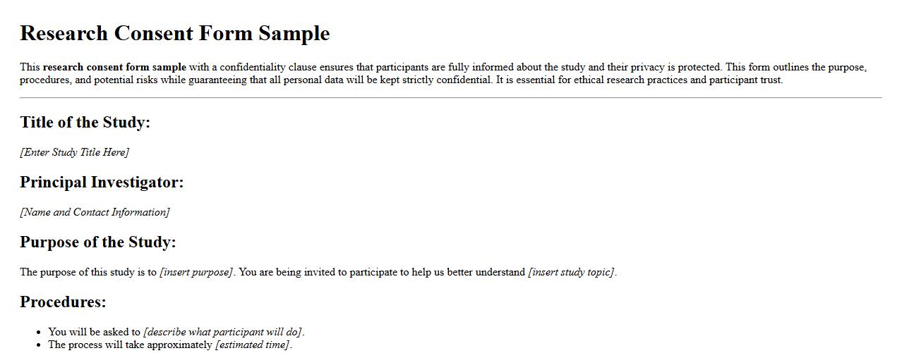 research consent form sample with confidentiality clause image preview