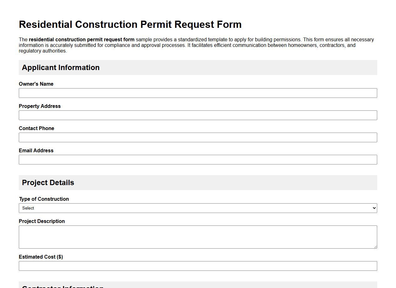 residential construction permit request form sample image preview