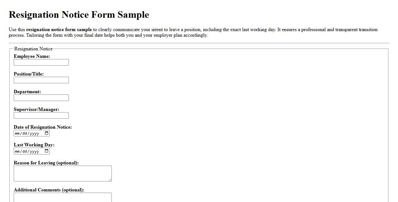 Resignation notice form sample with last working day included image preview