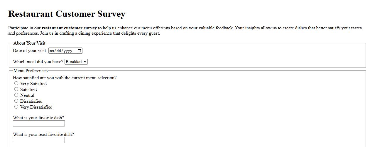 restaurant customer survey for menu improvement image preview