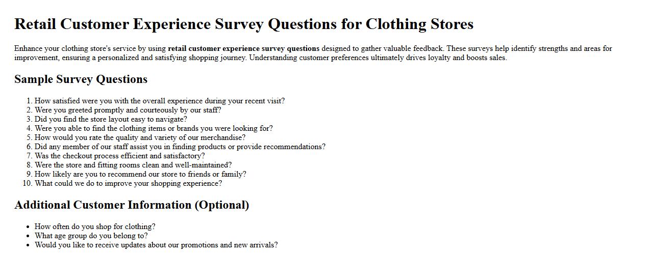 Retail customer experience survey questions for clothing stores image preview
