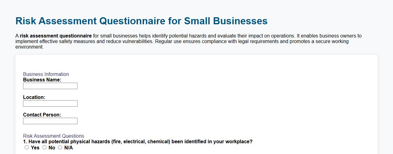 Risk assessment questionnaire for small businesses image preview