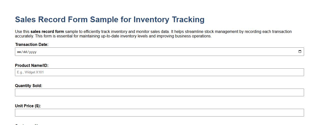 Sales record form sample for inventory tracking image preview