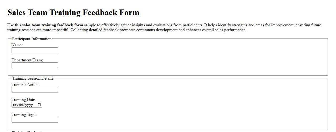 Sales team training feedback form sample image preview