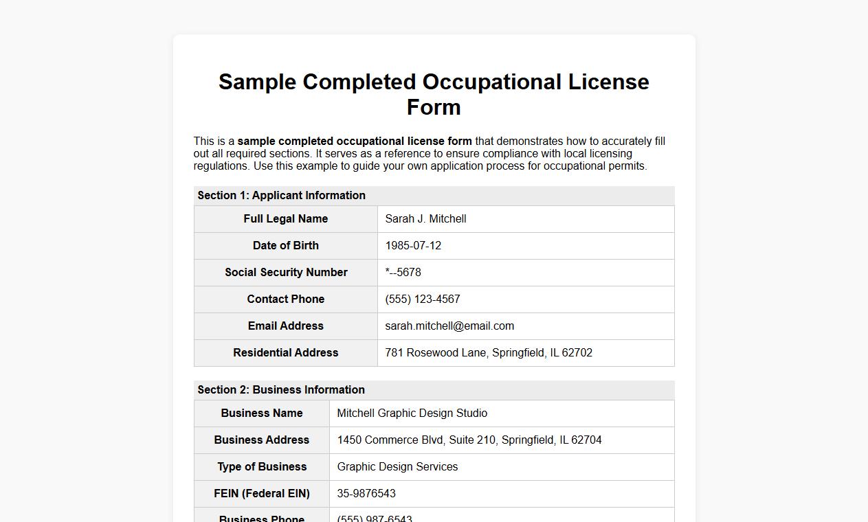 sample completed occupational license form image preview