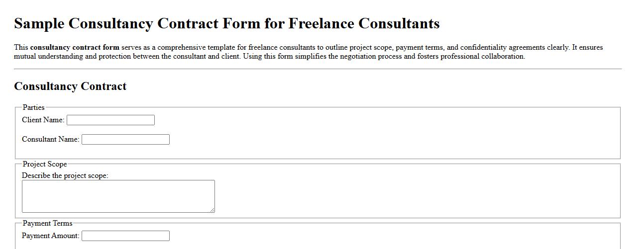 Sample consultancy contract form for freelance consultants image preview