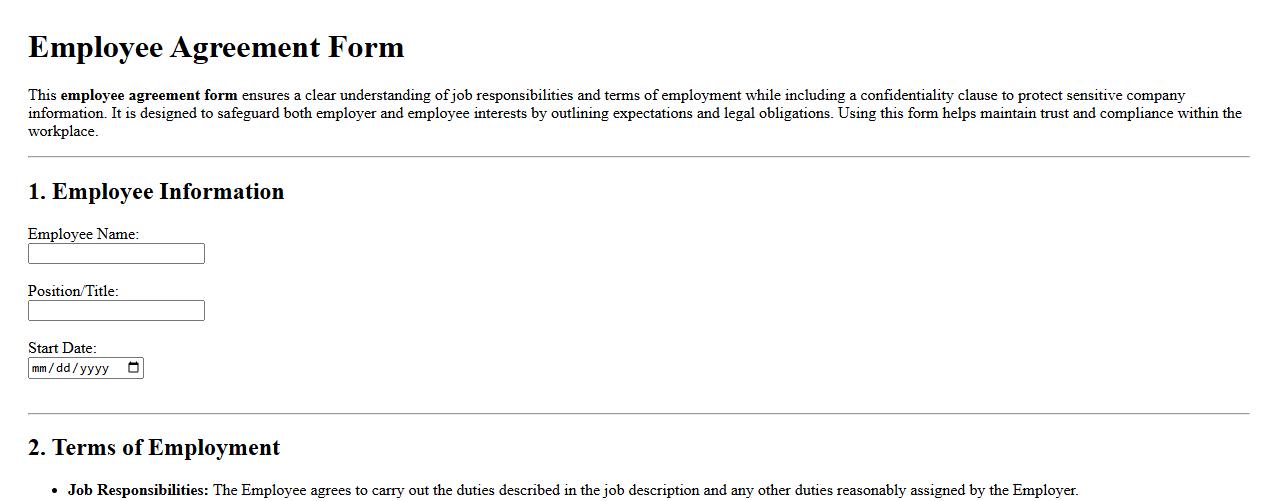 sample employee agreement form with confidentiality clause image preview