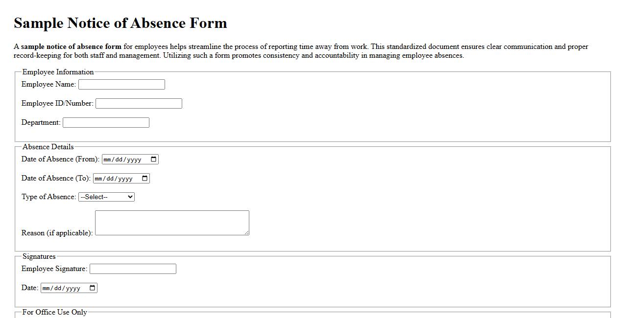 sample notice of absence form for employees image preview