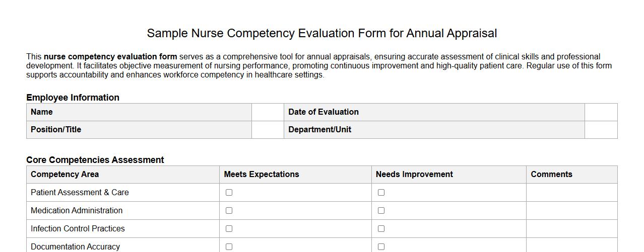 Sample nurse competency evaluation form for annual appraisal image preview