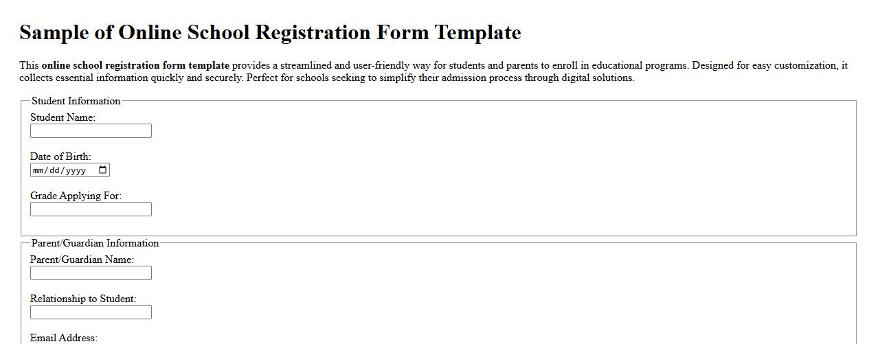 Sample of online school registration form template image preview