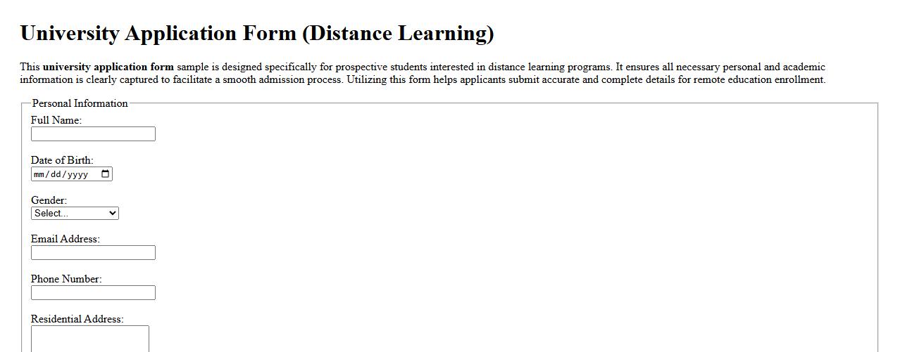 sample of university application form for distance learning image preview