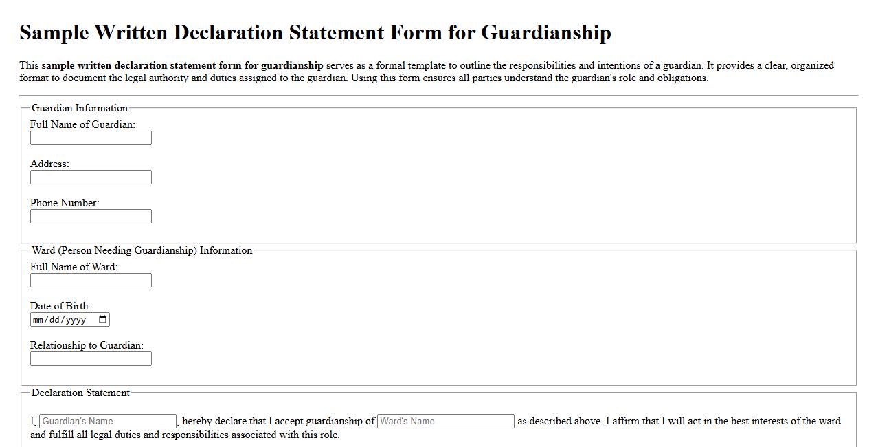 Sample written declaration statement form for guardianship image preview