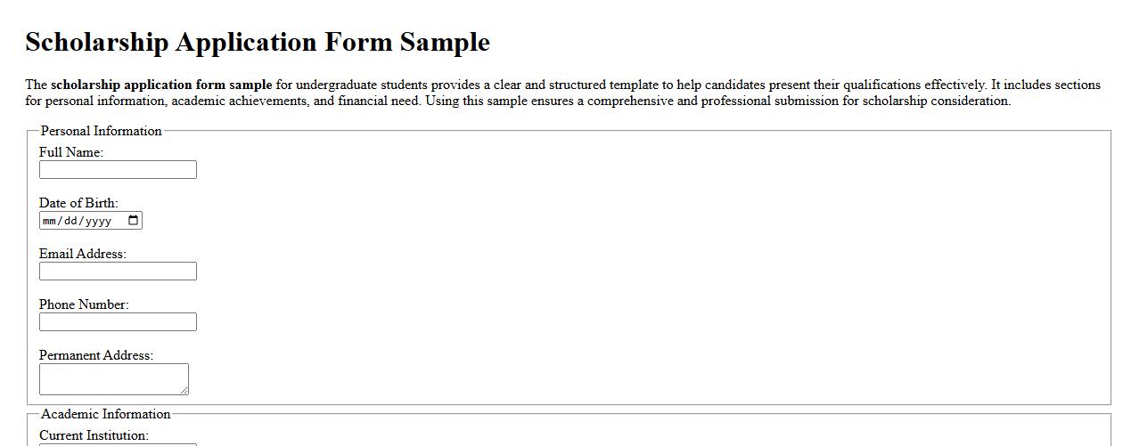 Scholarship application form sample for undergraduate students image preview