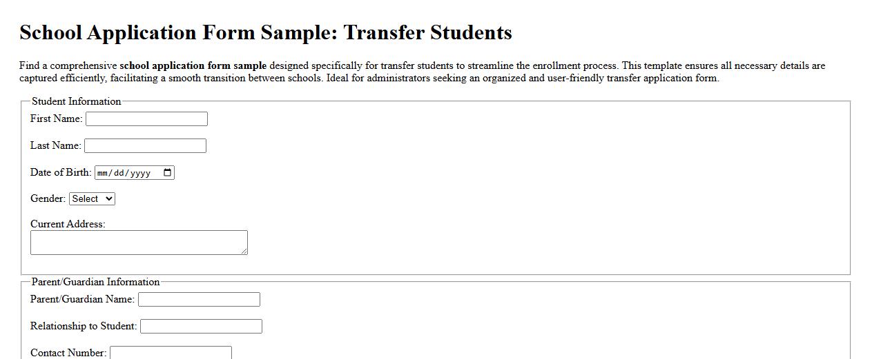 School application form sample for transfer students image preview