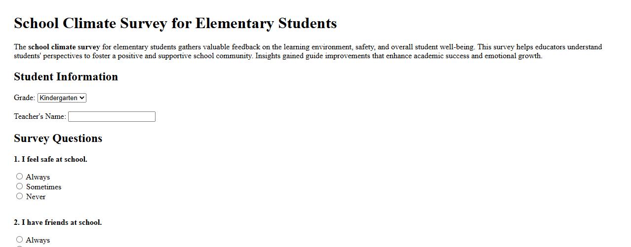 school climate survey for elementary students image preview