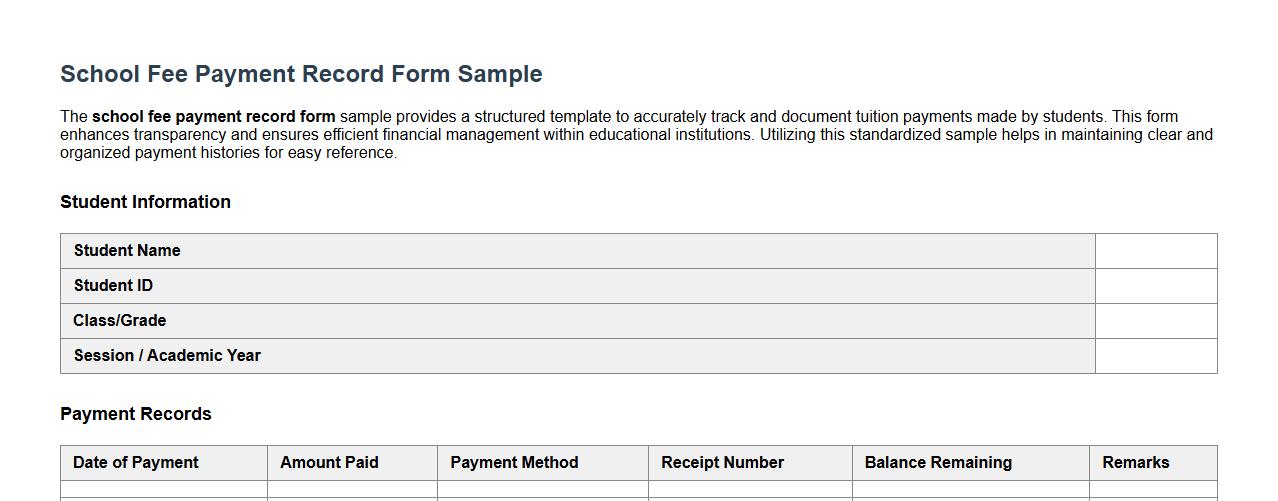 School fee payment record form sample image preview
