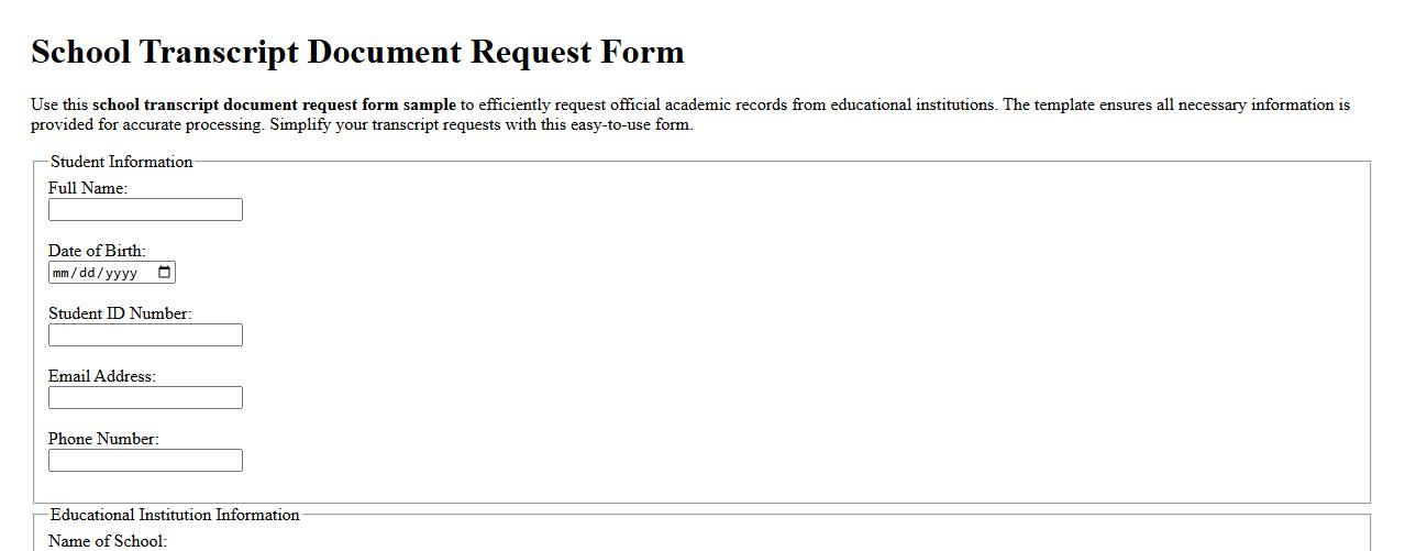 School transcript document request form sample image preview