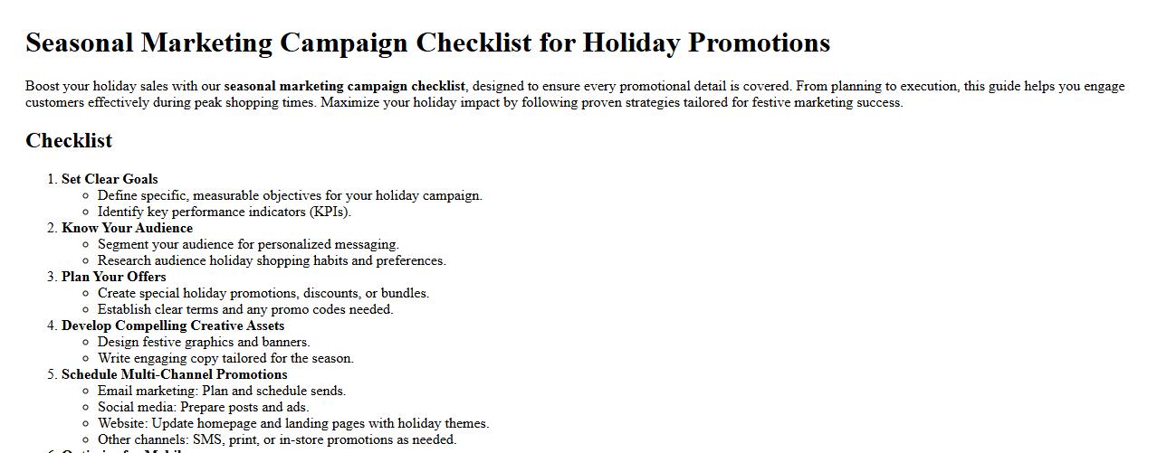 Seasonal marketing campaign checklist for holiday promotions image preview