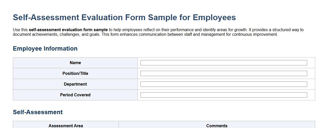 Self-assessment evaluation form sample for employees image preview