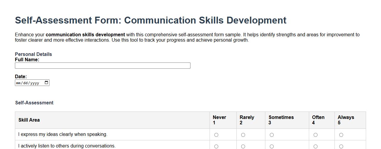 self-assessment form sample for communication skills development image preview