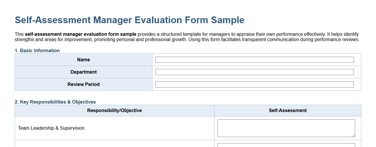 self-assessment manager evaluation form sample image preview