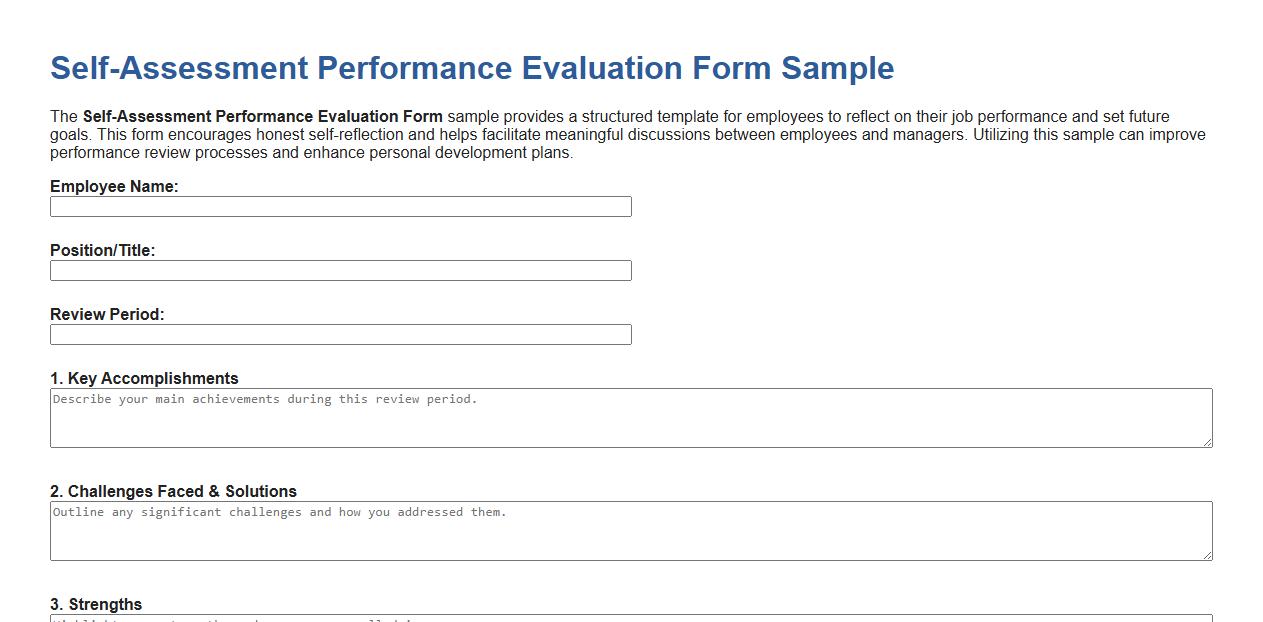 Self-Assessment Performance Evaluation Form Sample image preview