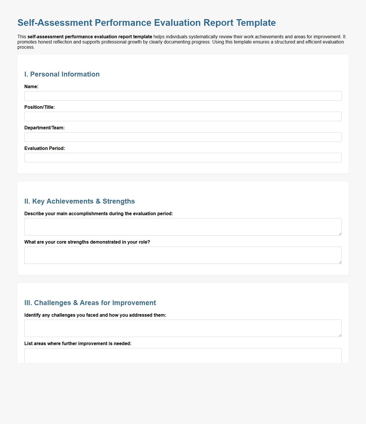 Self-assessment performance evaluation report template image preview