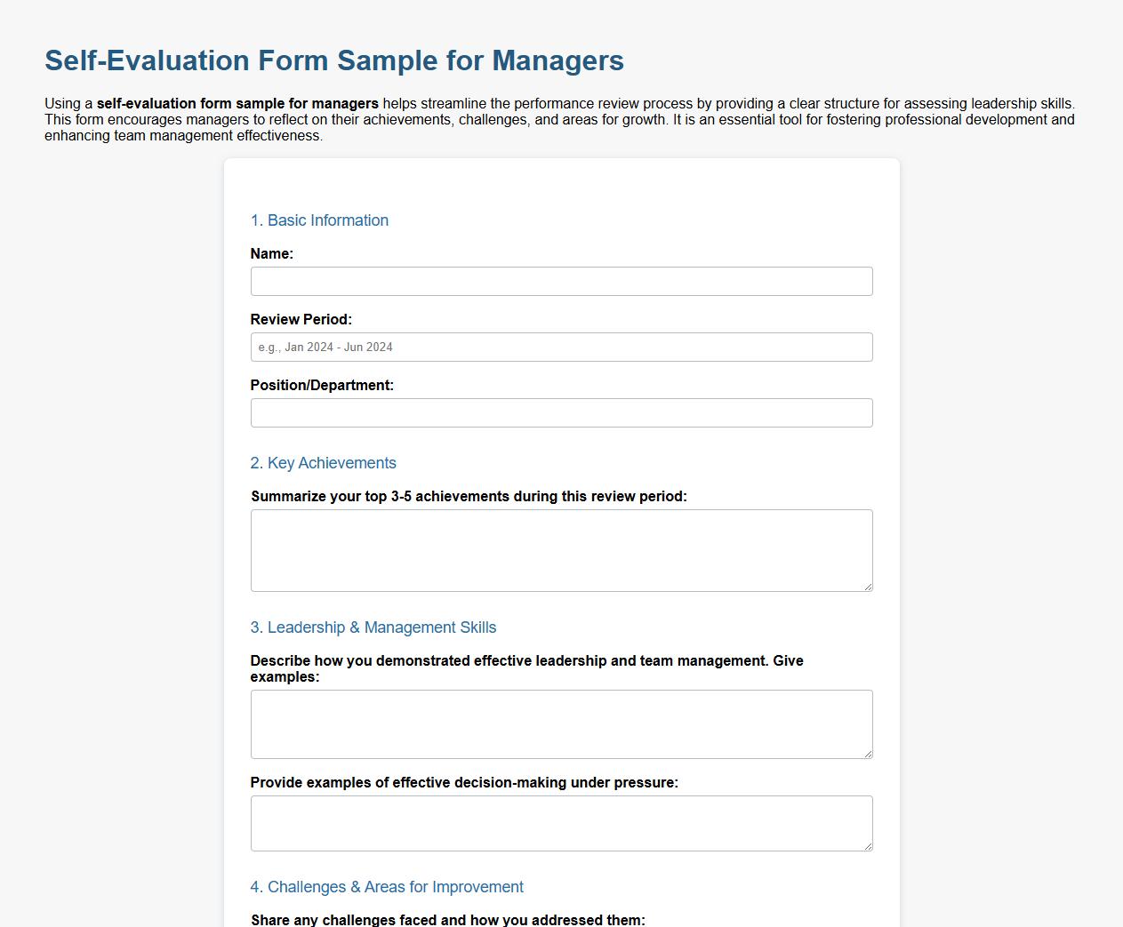 self-evaluation form sample for managers image preview