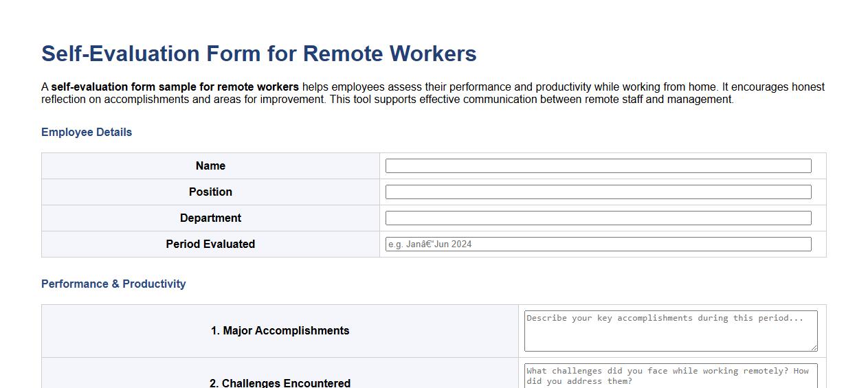 self-evaluation form sample for remote workers image preview