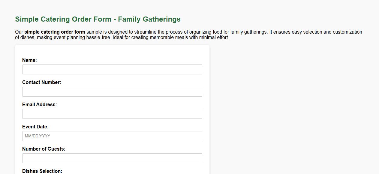 simple catering order form sample for family gatherings image preview
