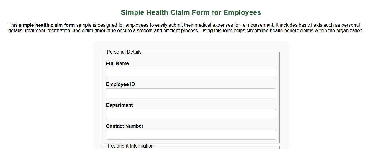 simple health claim form sample for employees image preview