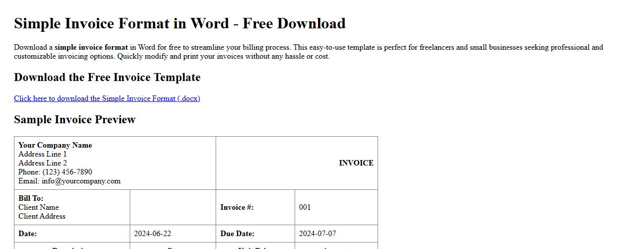 simple invoice format in word download free image preview