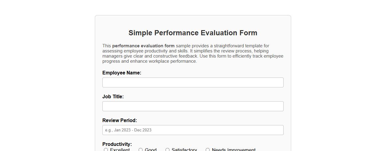 Simple Performance Evaluation Form Sample image preview